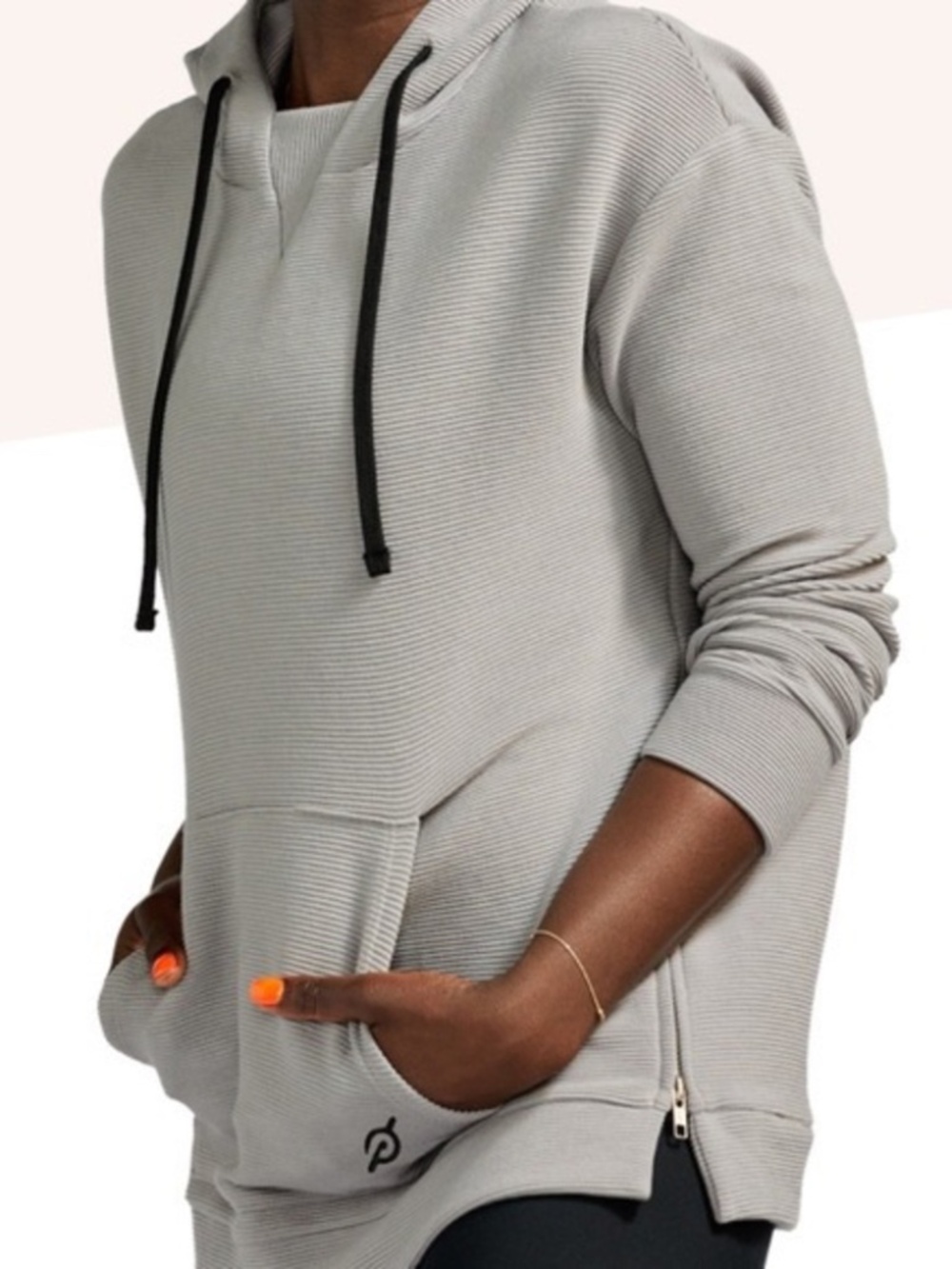 Peloton Ribbed Hoodie XS Gray Side Zip Pullover Athleisure